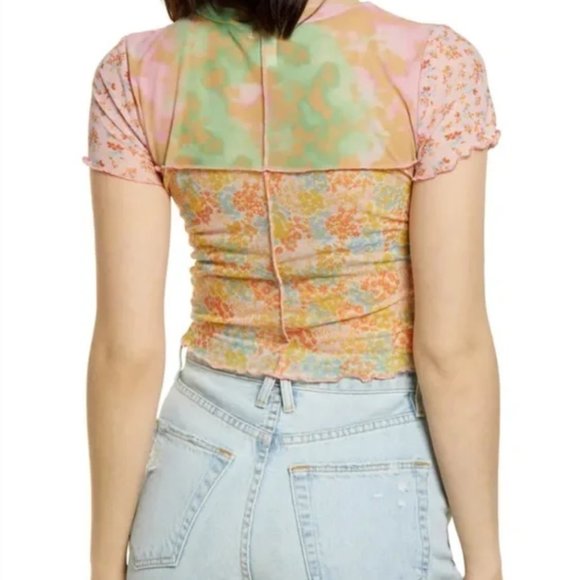 NWT BP Patchwork Sheer Mesh Top Lettuce Edge XS - Picture 2 of 8